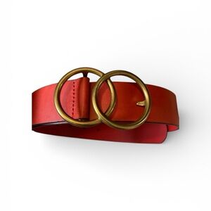 ARITZIA Auxiliary Red and Gold Leather Belt with O-Ring Buckle